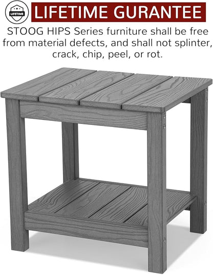 Stoog All-Weather Patio Side Table, 2-Tier Rectangular Outdoor Side Table, Adirondack Side Table, Easy Maintenance, Grey