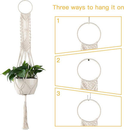 Cuttte Macrame Plant Hanger, Indoor Outdoor Hanging Planter Basket, Hanging Plant Holders, Decorative Macrame Hangers, 4 Legs 43.3 Inch, Cream Color, Boho Decor