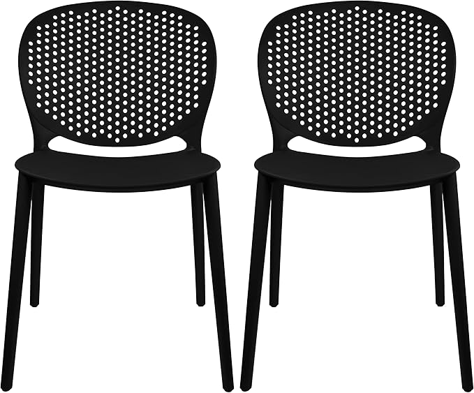 Patio Dining Chairs, Set of 2 Black Stackable Plastic Chairs