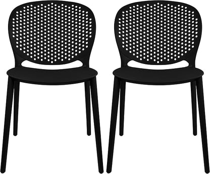 Patio Dining Chairs, Set of 2 Black Stackable Plastic Chairs
