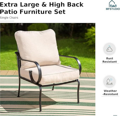 MFSTUDIO 7 Seats Metal Patio Conversation Furniture Sets, 6 Pieces Outdoor Sectional Sofa with 2 Swivel Chairs, 2 Fixed Chairs, 3-seat Sofa and Table for Outside Backyard Poolside Garden