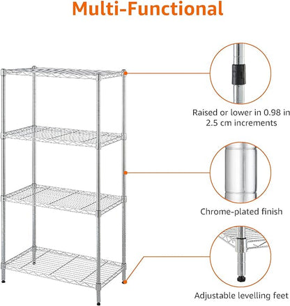 Amazon Basics 4-Shelf Adjustable Storage Shelving Unit for Garage, Steel Wire Rack, 200 Pound Loading Capacity per Shelf, 13.4"D x 23.2"W x 48"H, Chrome