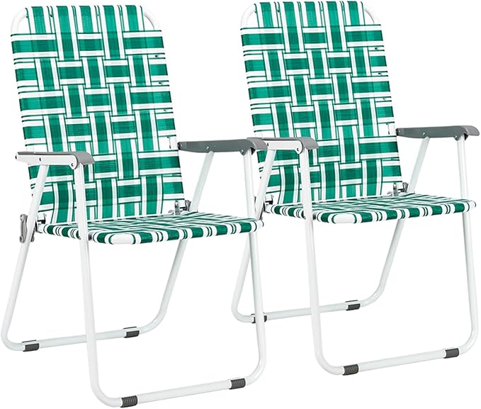 Folding Chairs for Lawn and Camping, Green Metal Frame with Breathable Web