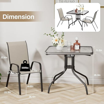 TLSUNNY Patio Dining Set 5 Pieces, All Weather Outdoor Furniture W/30"X 30" Table and 4 Stackable Textilene Chairs, Metal Table and Chairs for Patio, Lawn, Garden, Poolside, Backyard (Beige)