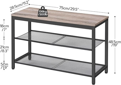 HOOBRO Shoe Bench, 3-Tier Shoe Rack, Industrial Shoe Organizer Storage Bench, 29.5 inches Entry Bench with Mesh Shelves, for Entryway, Living Room, Hallway, Easy Assembly, Greige BG75HX01