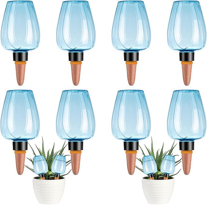 8 Pcs Plant Watering Globes Self Watering Planter Insert Plants Top Fill Water Device Plastic Water Bulbs Slow Release Terracotta for Plants, Blue
