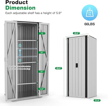 AECOJOY Outdoor Storage Cabinet Waterproof with Adjustable Shelves, Vertical Tall Outdoor Cabinet Weatherproof, Garden Sheds & Outdoor Storage Clearance Cabinet Storage for Outside in White