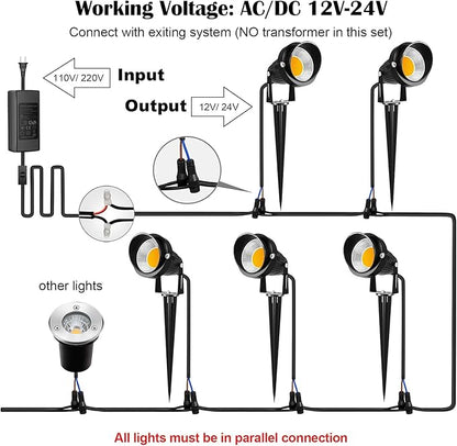 ZUCKEO 10W Landscape Lighting Low Voltage LED Landscape Lights, IP66 Waterproof Landscape Spotlights Yard Lawn Garden Outdoor Lights 12V 24V 1000LM Warm White (12Pack with Connectors)