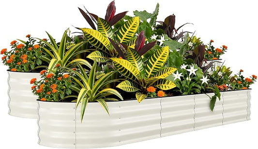 Garvee 2 Pack Galvanized Raised Garden Beds - 8x2x1.5ft Planter Box for Vegetables, Flowers, Rust-Resistant Garden Box, Easy Assembly Raised Beds, Durable Planters for Outdoor Plants, Beige
