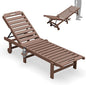 SERWALL Patio Chaise Lounge, HDPE Outdoor Lounge Chair with Cup Holder, 5 Positions Adjustable Poly Lounger with Rolling Wheels for Poolside, Deck, Sunbathing, Brown