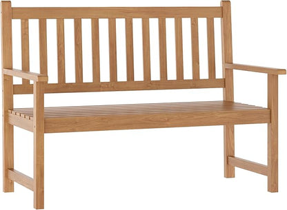 Flash Furniture Adele Commercial Indoor/Outdoor Acacia Wood Bench, 2-Person Slatted Patio Loveseat, for Use in Yard, Garden, Porch, or Park, Brown