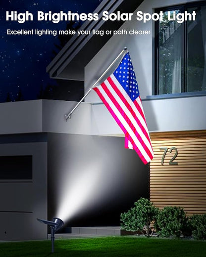DBF Solar Spot Lights Outdoor Waterproof IP65, Cool White, 600LM High Bright, 2 Brightness Modes, 18 LED, Auto On/Off, Angel Adjustable for Flag Pole Garden Yard Patio Driveway Tree, 2 Pack