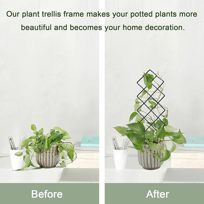 Metal Trellis for Climbing Plants Indoor, 16.36 inch Small Trellis for Potted Plants Geometric Shape Lattice for Ivy Vines Hoya Houseplants Flower 2 Pack