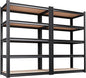 Set of 2 Garage Shelving Heavy Duty Storage Shelves, Metal Adjustable Shelving Unit, Utility Garage Organizer Shelf for Basement, Pantry, Kitchen, Warehouse, 13.8''Dx31.5''Wx71.2''H, Black