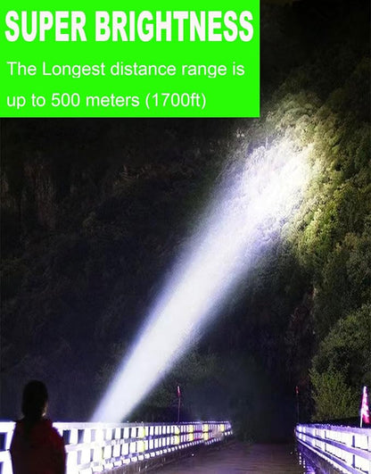 SUYOOULIN Solar Rechargeable LED Soptlight Flashlight, Super Bright 7000LM Handheld LED Searchlight, Multifunctional Camping Lantern Light, 8 Light Modes, Waterproof IPX4, for Emergency, Home