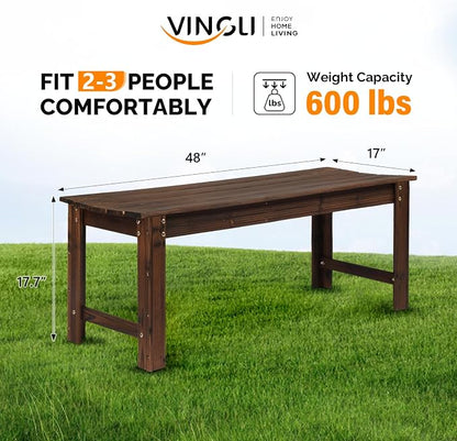 Bench, 48-Inch Solid Fir Wood Backless Patio Bench in Carbonized Finish