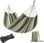 JoyView Brazilian Hammock for Single Person Portable Hammock with Hanging Ropes & Carry Bag Large 78.8x39.4” for Patio 300LBS Capacity Perfect for Outdoor/Indoor - Green Grey Stripes