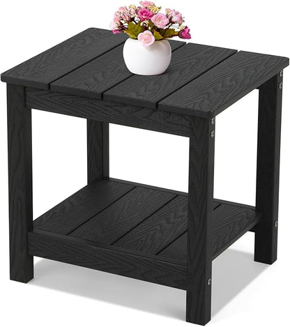 Stoog Outdoor Side Table with 2 Layer Storage, All-Weather Rectangular End Table, Low Maintenance, Black
