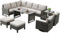 Belord Patio Sectional Furniture Set with Coffee Table: 8 Pieces Wicker Patio Conversation Set with L Shaped Sofa, Outdoor Swivel Glider Rocker, Rattan Ottomans, Removable