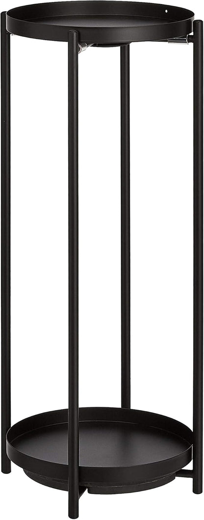 Amazon Basics Two-Tier Indoor Outdoor Metal Round Plant Stand for Multiple Plants, Rustproof Flower Holder with Plant Shelf, Black