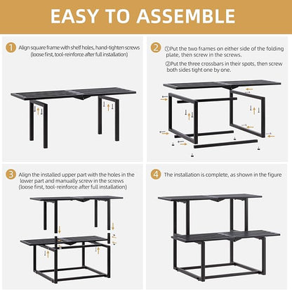 Metal Plant Stand, Foldable Heavy Duty Indoor, Window Iron Plant Shelf - Mid Century Modern Slatted Display for Patio,Garden, Living Room Load Bearing 330 lbs 26" L x 20.2" H x 17.7" W2 Tier Black