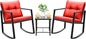 Devoko 3 Piece Rocking Bistro Set Wicker Patio Outdoor Furniture Porch Chairs Conversation Sets with Glass Coffee Table (Red)