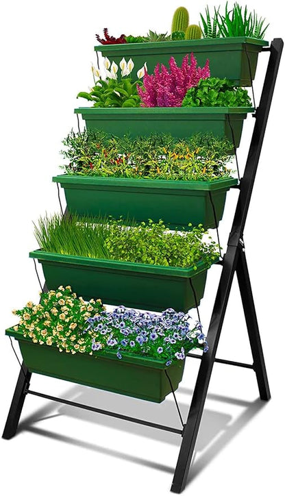 Outland Living 4Ft Vertical Raised Garden Bed - 5 Tier Food Safe Planter Box for Outdoor and Indoor Gardening Perfect to Grow Your Herb Vegetables Flowers on Your Patio Balcony Greenhouse Garden