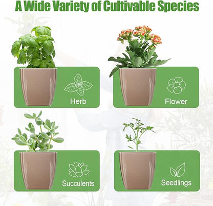 4 Pack Self Watering Pots 4-inch Decorative Flower Planters for Indoor Plants Modern Square planters for Small Plants Window Sill Planters for Succulents, African Violets, Herbs(Sliver Gold)