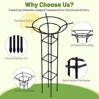 Garden Trellis for Climbing Plants Outdoor, 65 Inch Mushroom Top Trellis for Climbing Plants, Plant Trellis Support for Potted Plants Climbing Vine Rose Clematis Vegetable Trellis, 1 Pack (1)