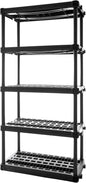 Plano 5-Shelf Plastic Storage Shelves, 73” x 36” x 18”, 750lb Capacity, Pantry, Office, Closet and Garage Shelves, Easy to Assemble, Durable Plastic Shelving Unit