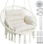 Greenstell Hammock Chair, Macrame Swing Chair with Comfy Cushion, Boho Hanging Chair for Outdoor & Indoor, Perfect for Bedroom, Patio, Balcony, Hold up to 330Lbs, White