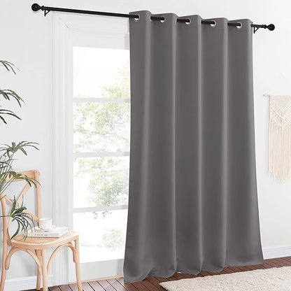 NICETOWN Blackout Grey Curtains Panel for Doorway Room Darkening - Noise Reducing Thermal Insulated Solid Ring Top Blackout Window Drapes for Farmhouse (1 Panel, 66 x 90 Inch, Gray)