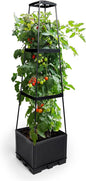 GENMOUS 3 Tiered Tomato Planter with Trellis for Small Climbing Vegetables Plants, 45” Raised Garden Bed Planter Box Tomato Cage Tomato Planters for Patio Indoor Outdoor Vegetables Growing Plants