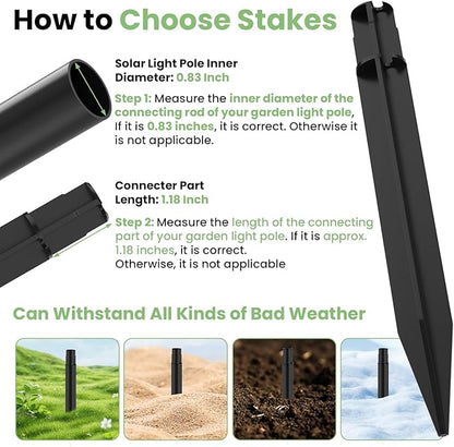15 Pcs 8.25 Inch ABS Plastic Ground Spikes for Solar Torch Lights, Black Replacement Stakes for Garden Pathway Markers