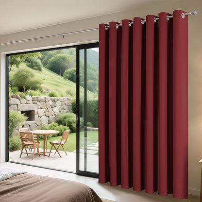Joydeco Blackout Patio Sliding Door Curtains 90 Inches Long, Grommet Privacy Room Divider Curtains, Extra Wide Thermal Blackout Drapes for Bedroom Living Room (Burgundy Red, 100Wx90L, 1 Panel)