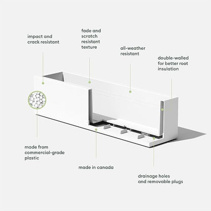 Veradek Block Series Window Box Planter - Rectangular Flower Pot for Indoor or Outdoor Window Sill/Balcony | All-Weather Use with Drainage Holes | Modern Décor for Succulents, Herbs, Small Plants