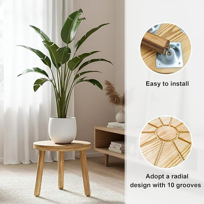 Delma Wood Plant Stands Indoor, 5-Pack Single Plant Stand for 6-12 Inch Pots, Mid-Century Modern Plant Stool, Tall Plant Stand for Large Plants for Living Room, Balcony, Office (Light Brown, 5-Pack)