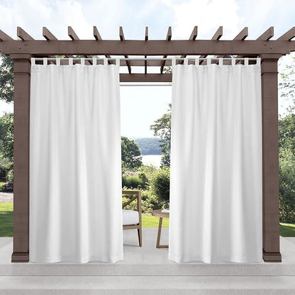 Exclusive Home Cabana Solid Indoor/Outdoor Light Filtering Hook-and-Loop Tab Top Curtain Panel Pair, 54"x144", White