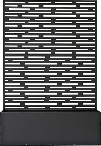 Oakland Living 6 ft. X 4 ft. Black Freestanding Metal Privacy Screen Room Divider with Flower Box