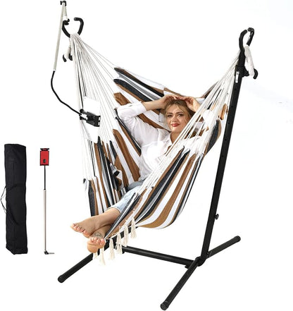 ZEYU Hammock Chair with Stand Double Hammock Chair Bohemian Style with Tassel by ZGZEYU