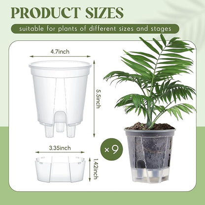 Self Watering Pots for Indoor Plants with Deep Reservoir and High Drainage Holes for Outdoor Plants and Flowers, Bare Root Planter(4.72'',Clear,9 Pcs)