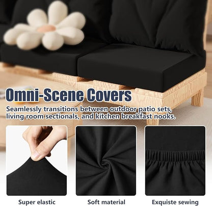 Cushion Covers, 8-Pack Black Stretch Fit Patio Seat Slipcovers