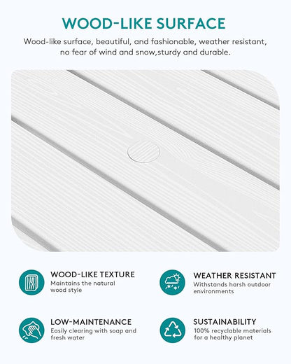 SERWALL Outdoor Coffee Table with 9FT Umbrella, HDPE Patio Coffee Table for Outside, Rectangle, White(Not Include Umbrella Base)