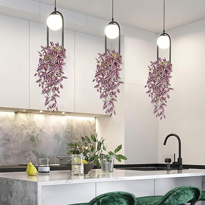Artificial Wandering Jew Hanging Plants, 5 Pack, 22-Inch PVC Faux Greenery