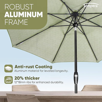 Tempera Patio Market Outdoor Table Umbrella with Auto Tilt and Crank, Large Sun Umbrella with Sturdy Pole & Fade Resistant Canopy, Easy to Set