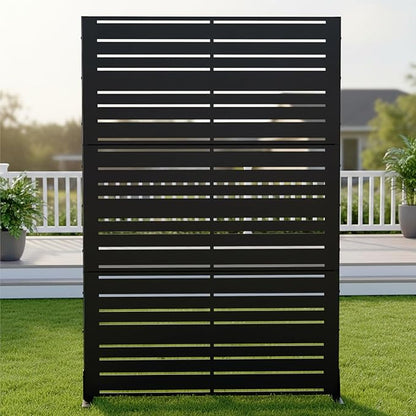 Casaphoria Metal Privacy Screen Outdoor, 72" H x 47" W Freestanding Decorative Privacy Screen for Patio Deck Balcony Garden with Stable Base, Black-Benjamin