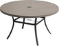 VICLLAX 63" Outdoor Round Patio Table with Umbrella Hole, All Weather Metal Round Outdoor Dining Table for Lawn Garden, 8-10 Person Table, Grey Wood Grain