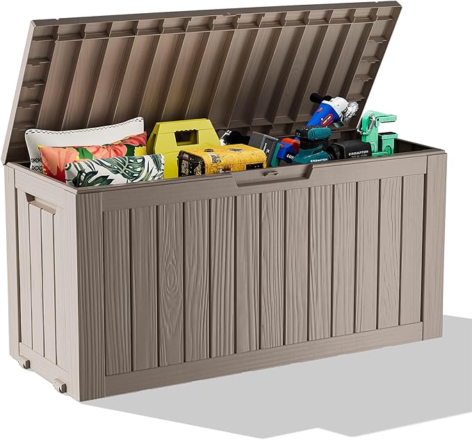 Deck Box 75 Gallon Resin Outdoor Storage with Lockable Lid, Grey
