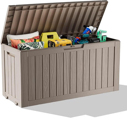 Deck Box 75 Gallon Resin Outdoor Storage with Lockable Lid, Grey