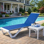 Kozyard Outdoor Chaise Lounge Chair, Full Flat Adjustable Patio Lounger with Aluminum Frame & Resin Legs, Textilene Fabric for Poolside, Backyard & Beach (Blue, Chair with Table)